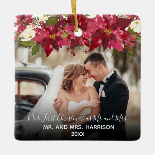 2エレガント枚の写真フローラ初めてのクリスマスMr. Mr. セラミックオーナメント (正面)