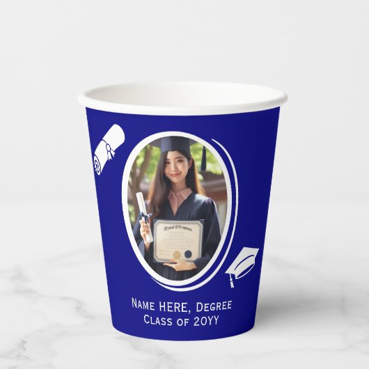 2エレガント – 写真卒業証書キャップNavy Blue 紙コップ (正面)