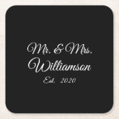 2カスタマイズ人の姓、年、ナンバーブラック スクエアペーパーコースター (正面)