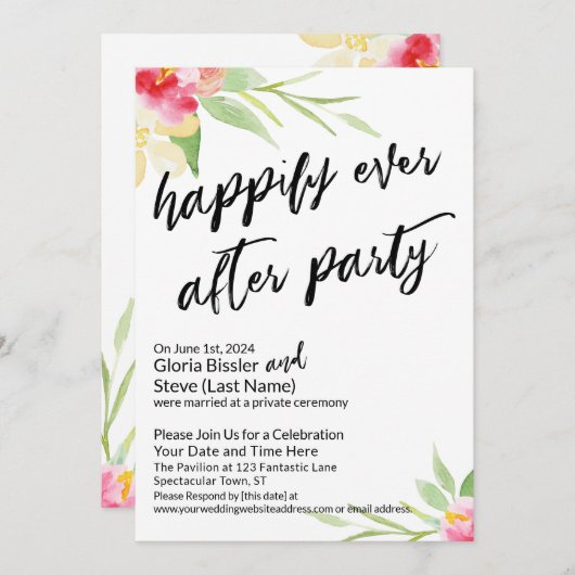 2カスタムパーティーフローラ手の後ずっと幸せに 招待状 (正面/裏面)