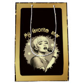 2カスタム文字+フォトガールはK-ポップ・アートの金ゴールドを愛しフェイクる ミディアムペーパーバッグ (裏面)