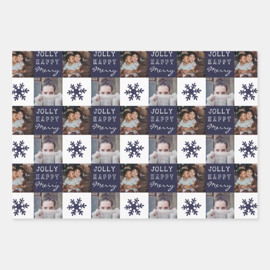 2カスタム枚の写真スノーフレークメリークすてきリスマス ラッピングペーパーシート (正面)
