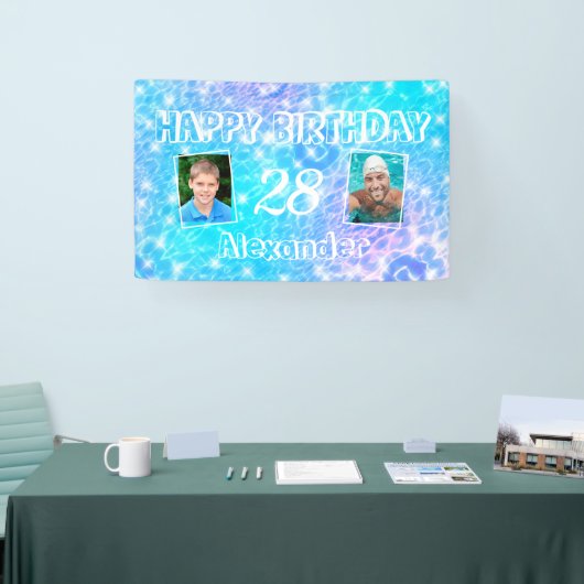 2カスタム枚の写真プール誕生日パーティー水さざ波 横断幕 (トレードショー)