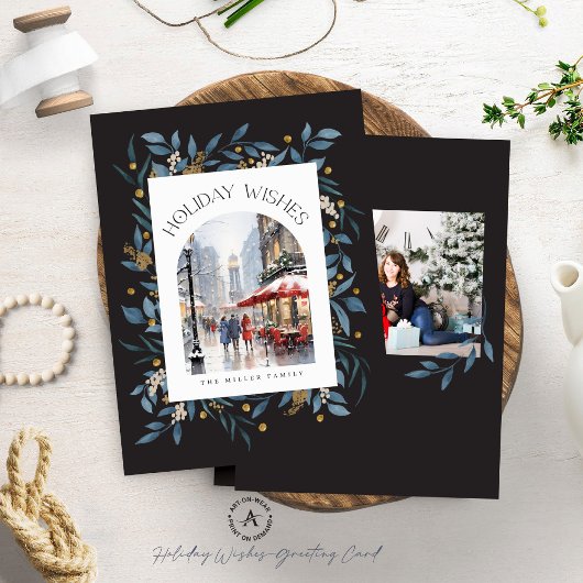 2カスタム枚の写真Holiday Wishesフローラ 招待状