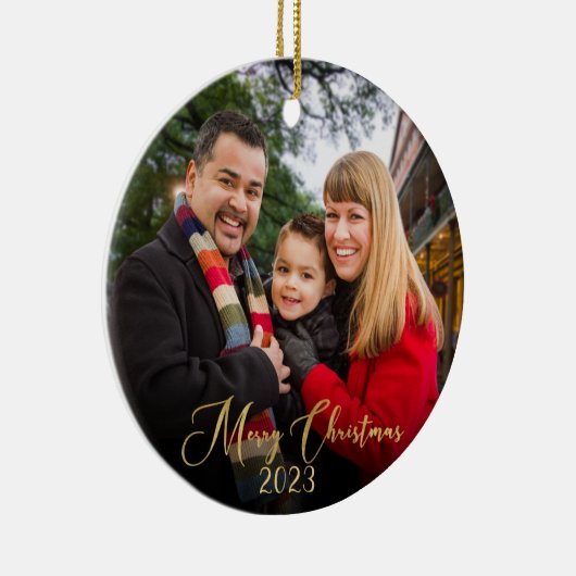 2カスタム面エレガント家族の写真クリスマス セラミックオーナメント (右)