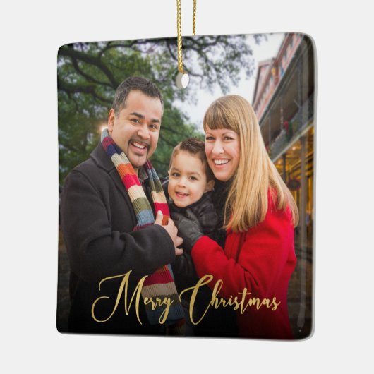 2カスタム面エレガント家族の写真クリスマス セラミックオーナメント (左)