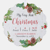 2カスタム面ベビー素朴第1回クリスマスフォト オーナメントカード (裏面)