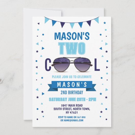 2カッコいい誕生日サングラスサマーボーイズ 招待状 (正面)