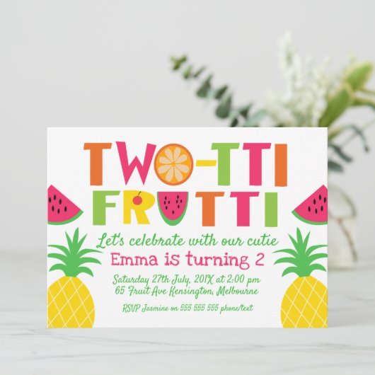 2カラフルッティフルーティ誕生日招待状 招待状 (スタンド正面)
