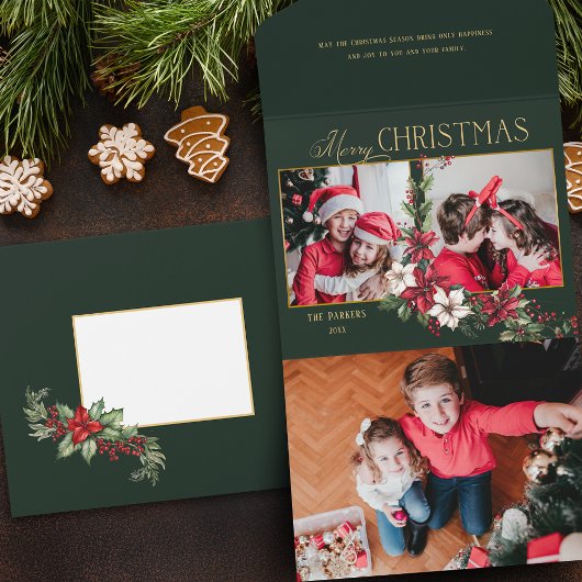 2カラフル写真メリークリスマスポインセチア オールインワン招待状