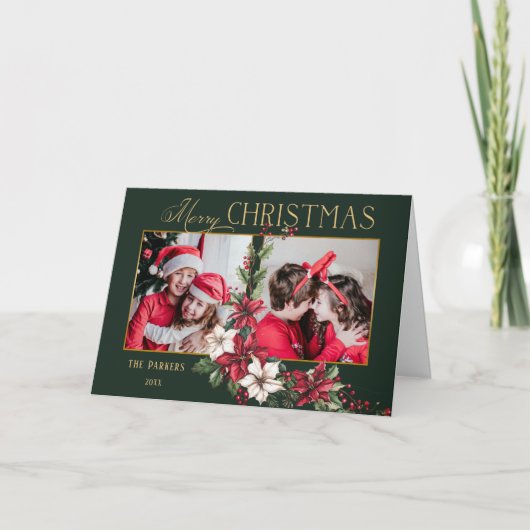 2カラフル写真メリークリスマスポインセチア シーズンカード (正面)
