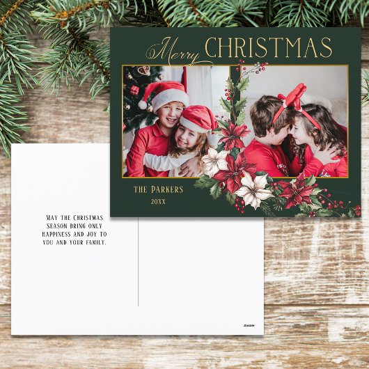 2カラフル写真メリークリスマスポインセチア シーズンポストカード