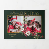 2カラフル写真メリークリスマスポインセチア 三つ折りクリスマスカード (カバー)