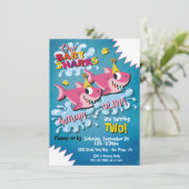 2ガールサメベビー誕生日パーティーの招待 招待状 (スタンド正面)