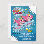 2ガールサメベビー誕生日パーティーの招待 招待状 (正面)