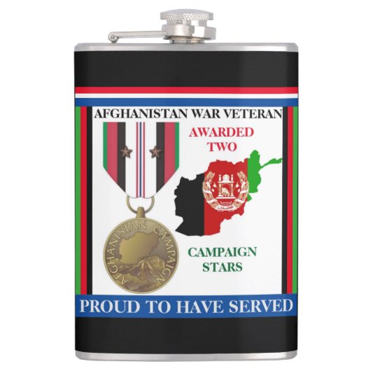 2キャンペーンスターアフガニスタン戦争退役軍人 フラスク (正面)