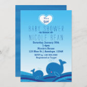 2キュート青い鯨赤ちゃんシャワーパーティの招待状 招待状 (正面/裏面)