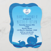 2キュート青い鯨赤ちゃんシャワーパーティの招待状 招待状 (正面/裏面)