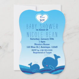 2キュート青い鯨赤ちゃんシャワーパーティの招待状 招待状