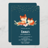 2キュート&コージーリトルレッドキツネ誕生日 招待状 (正面/裏面)