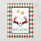 2クリスマスディアジャンピング素朴スタイルホリデー ポストカード (正面)