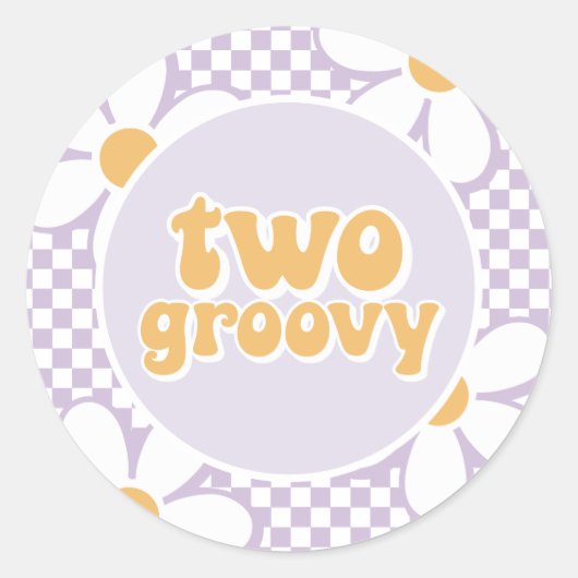 2グルービーパープルデイジー市松模様に ラウンドシール (正面)