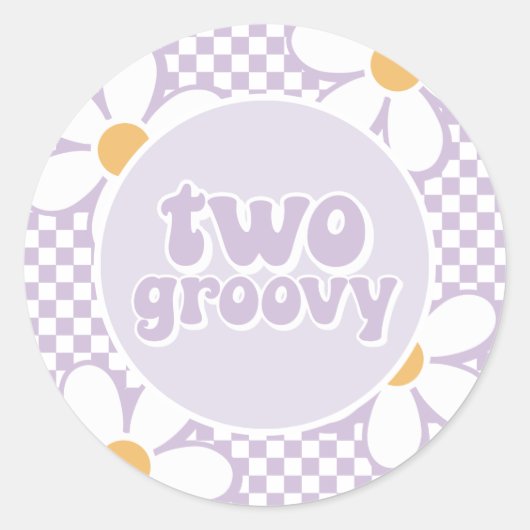 2グルービーパープルデイジー市松模様に ラウンドシール (正面)