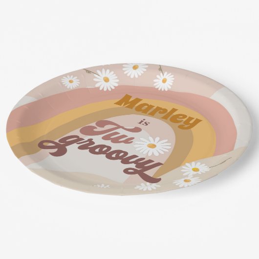 2グルービーレトロヒッピーデイジーガール2nd誕生日 ペーパープレート (アングル)