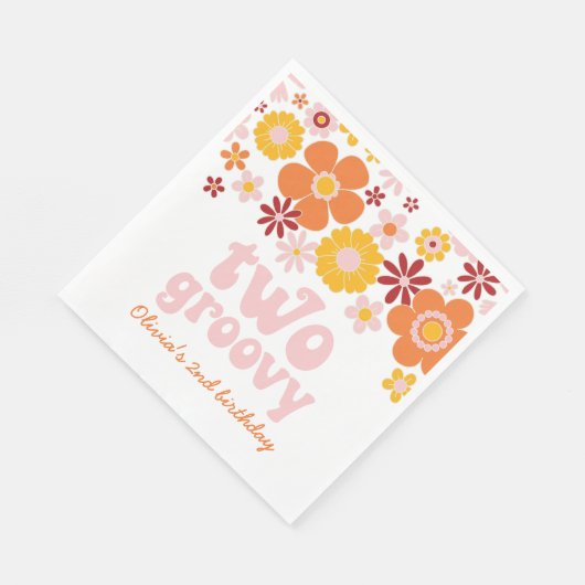 2グルービーレトロフローラ2nd誕生日ナプキンス スタンダードランチョンナプキン (角)