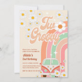 2グルービー2ndバースデーピンクデイジーレインボーバン 招待状 (正面)
