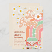 2グルービー2ndバースデーピンクデイジーレインボーバン 招待状 (正面/裏面)