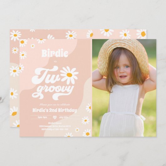2グルービー2nd誕生日パーティーボホレトロデイジー 招待状 (正面/裏面)
