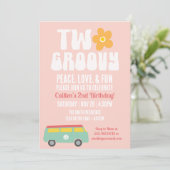 2グルーヴィーセカンド誕生日レトロフラワーピースバン 招待状 (スタンド正面)