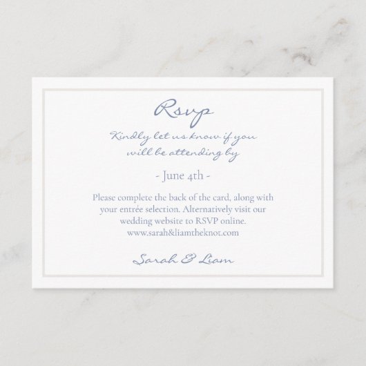 2ゲストフローラダスティブルーウェディングRSVP エンクロージャーカード (正面)