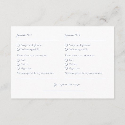 2ゲストフローラダスティブルーウェディングRSVP エンクロージャーカード (裏面)