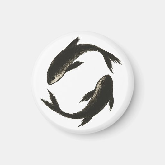 2コイ – インクブラシ魚のマグネット マグネット (正面)