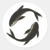 2コイ – インクブラシ魚オン ラウンドシール (正面)