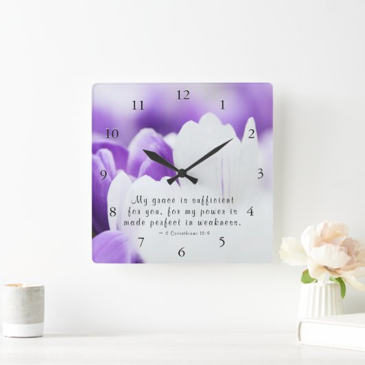 2コリント12:9わたしの恵みはあなたのために十分である スクエア壁時計 (ホーム)