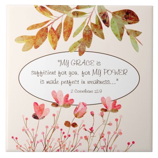 2コリント12:9わたしの恵みはあなたのために十分である タイル (正面)