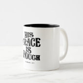 2コリント12:9彼の恵みは十分である – クリスチャン ツートーンマグカップ (正面右)