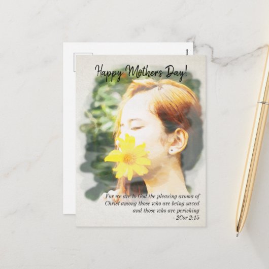 2コリント2:15ハッピーマザーの日の水色 シーズンポストカード (正面/裏面インサイチュ)