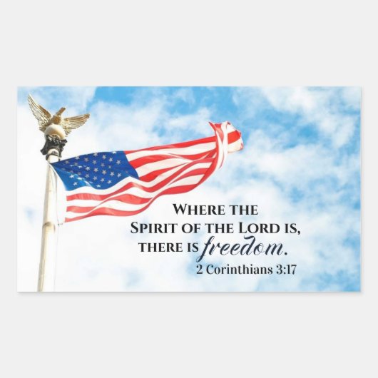 2コリント3:17自由、アメリカ国旗あり 長方形シール (正面)