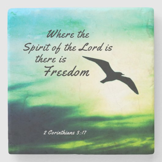 2コリント3:17 Freedom Bible Verse 飛んでいる Bird ストーンコースター (正面)