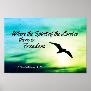 2コリント3:17 Freedom Bible Verse 飛んでいる Bird ポスター