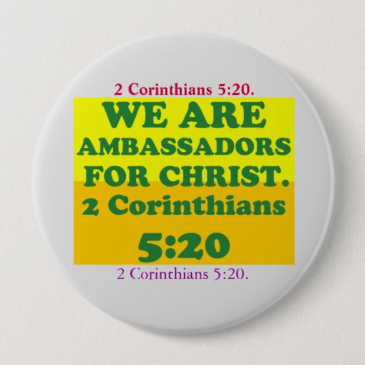 2コリント5:20からの聖書の聖句。 缶バッジ (正面)