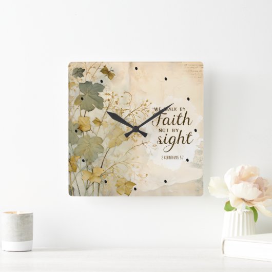 2コリント5:7わたしたちは信仰の聖句によって歩む スクエア壁時計 (ホーム)