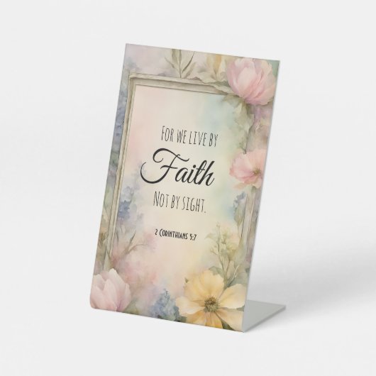 2コリント5:7キリスト教聖書聖句アート 台座サイン (正面)