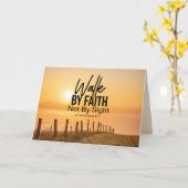 2コリント5:7信仰によって歩く聖書日没 カード (黄色い花)