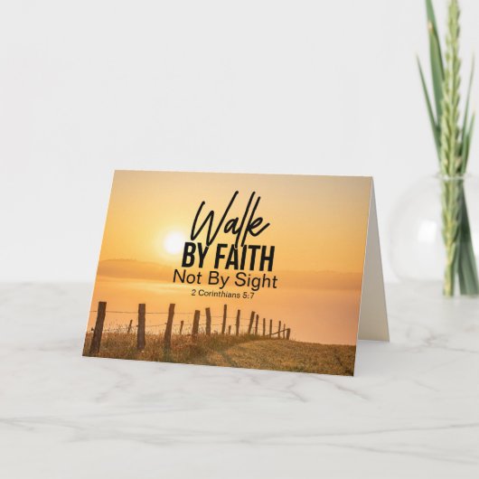 2コリント5:7信仰によって歩く聖書日没 カード (正面)