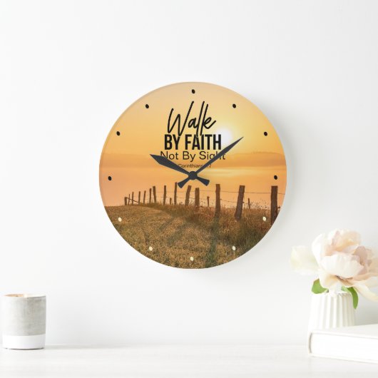 2コリント5:7信仰によって歩く聖書日没 ラージ壁時計 (ホーム)
